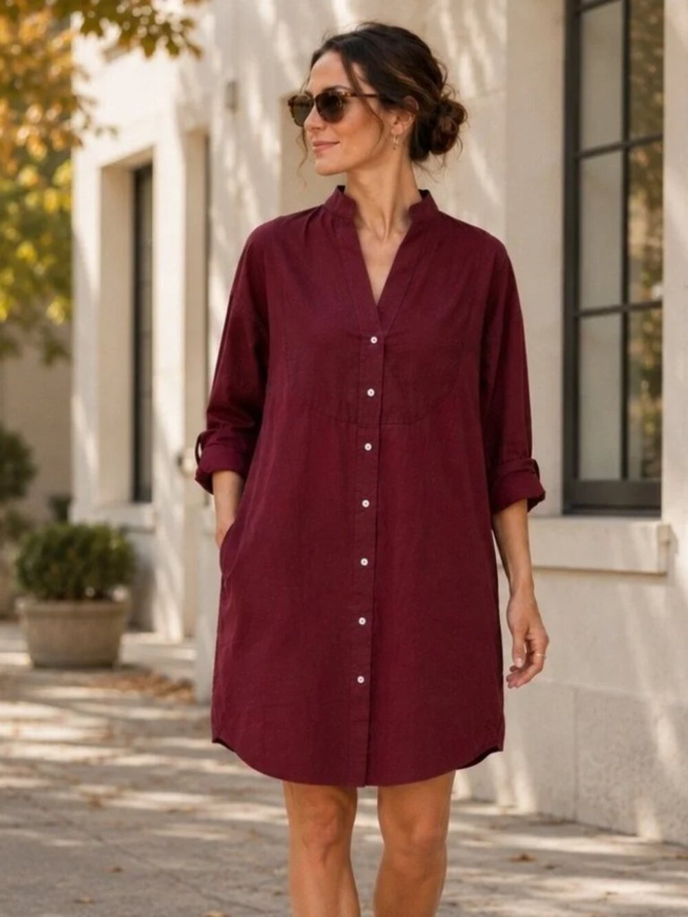 Frank & Eileen Tori Shirtdress Burgundy XL